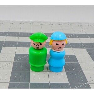 Fisher Price Little People Toys Lot 2 Tall Stewardess Pilot Light Blue Green